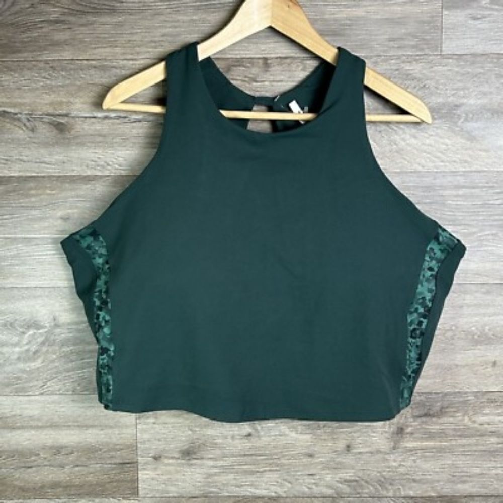 Athleta Long Line Sports Bra Jade Green Camo Small Conscious Crop